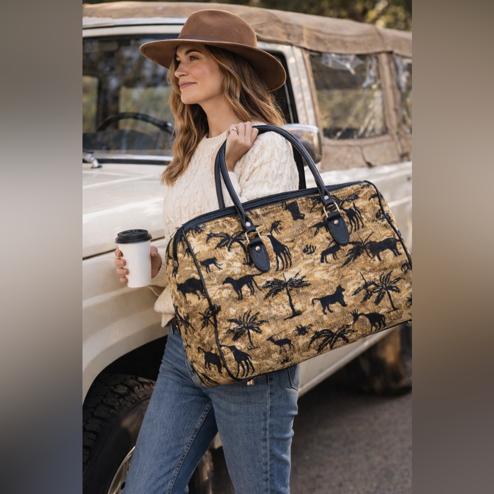 Vintage Pioneer Express Tapestry Weekender Duffel Bag Western Safari Carry On